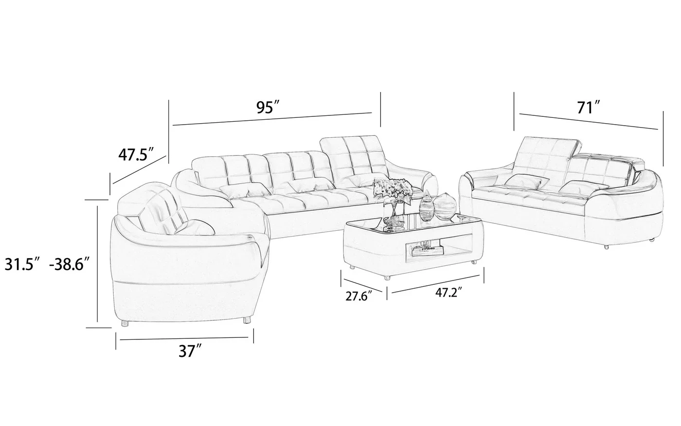 Autumn Modern Leather Sofa Set with Adjustable Headrest - Image 3