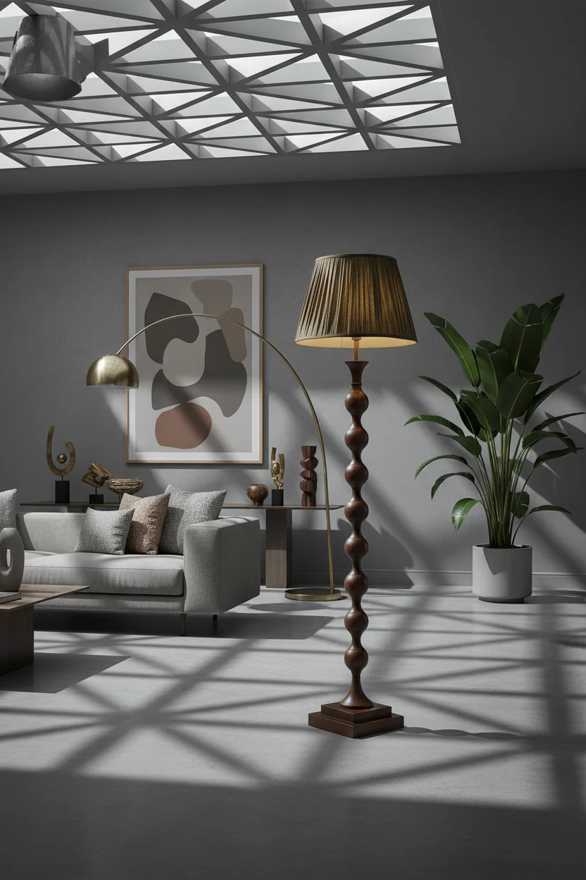 Beaded Wooden Floor Lamp - Image 10