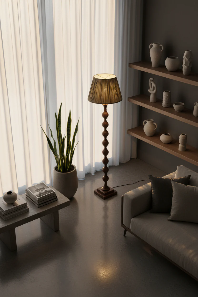 Beaded Wooden Floor Lamp - Image 12