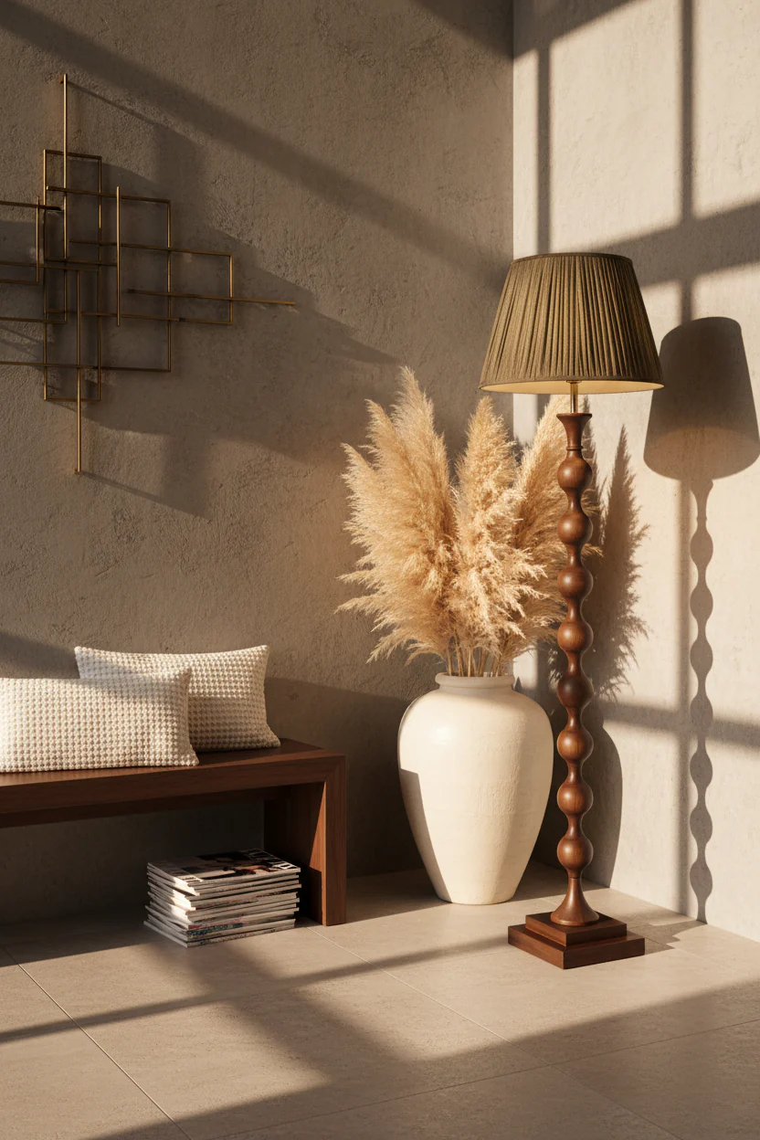 Beaded Wooden Floor Lamp - Image 4