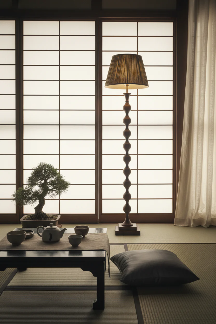 Beaded Wooden Floor Lamp - Image 8