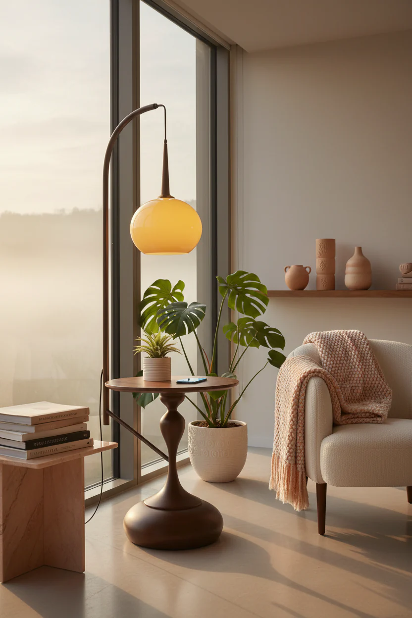 Cantilever Amber Wood Floor Lamp - Image 10