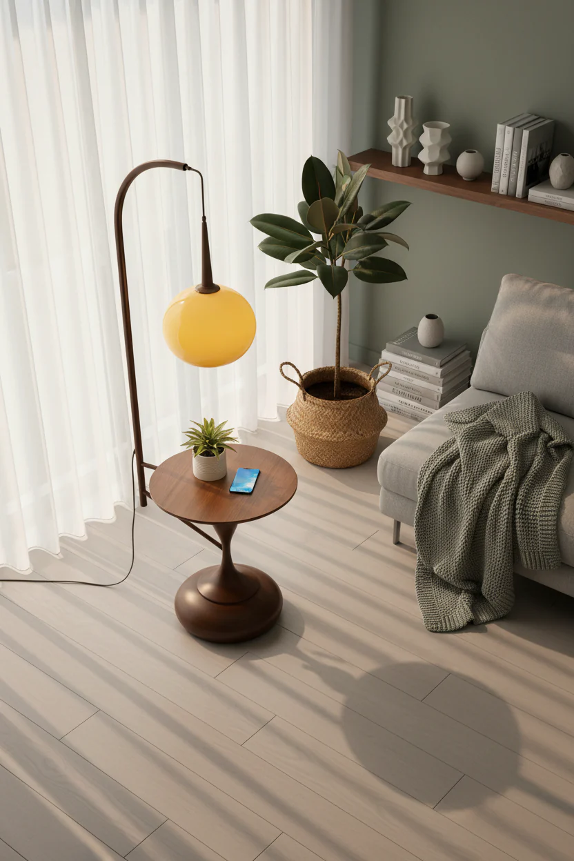 Cantilever Amber Wood Floor Lamp - Image 8