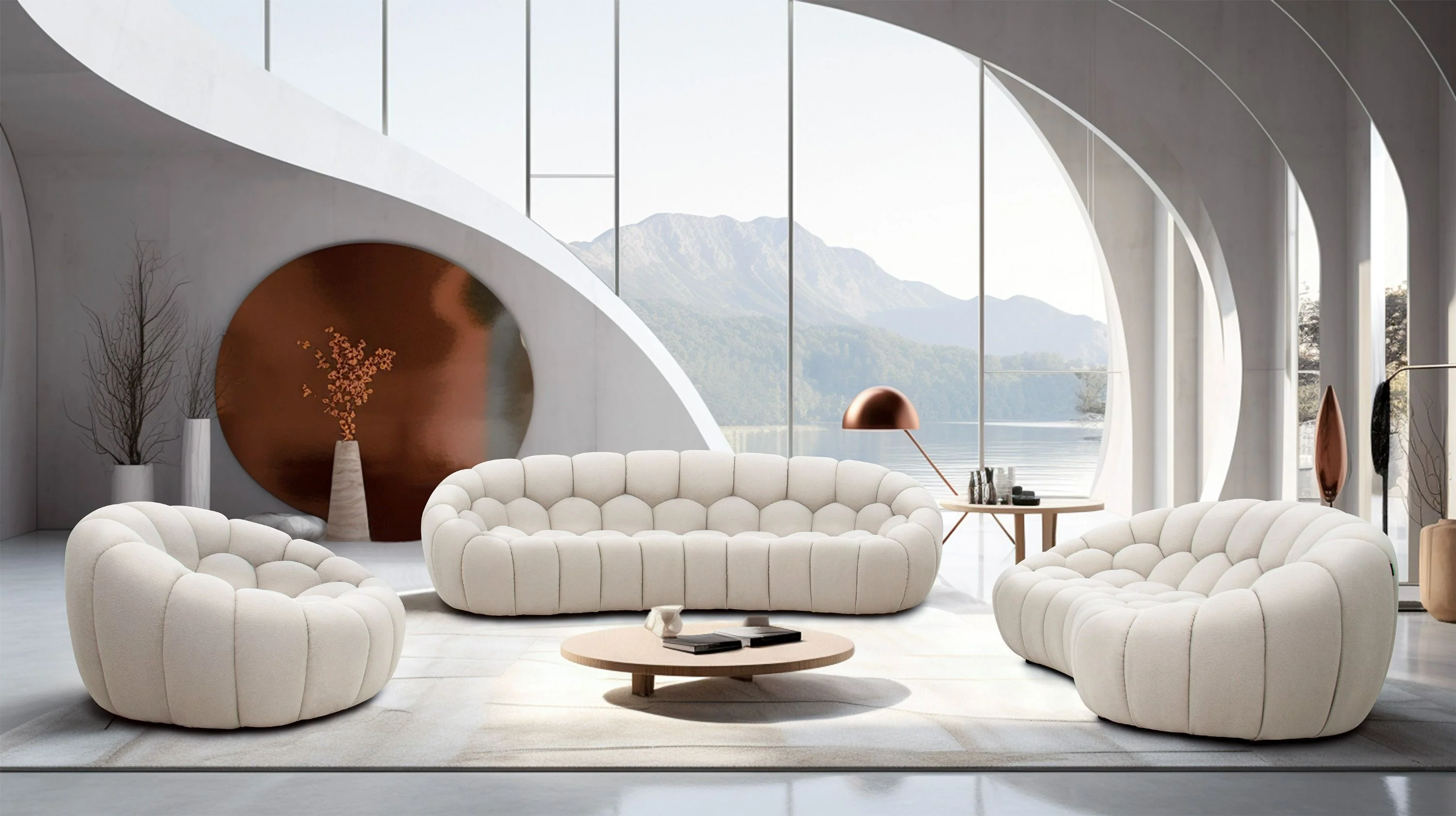Cozy Cloud Sofa Set - Modern Curved Fabric Chair - Image 5