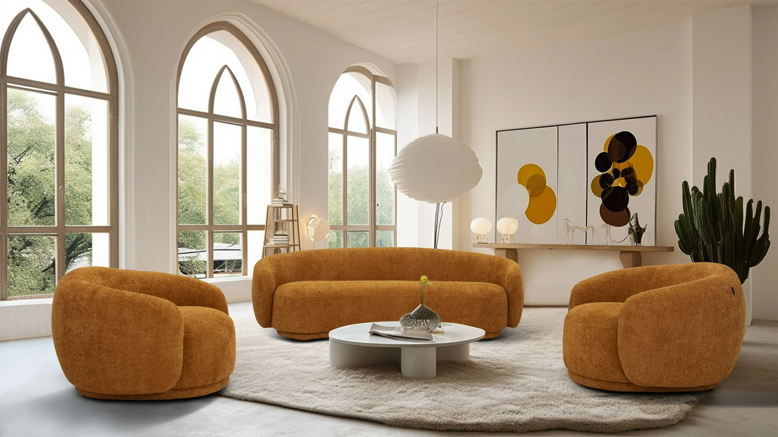 Cozy Pinnacle Sofa Set - Modern Orange Fabric Sofa - Image 6