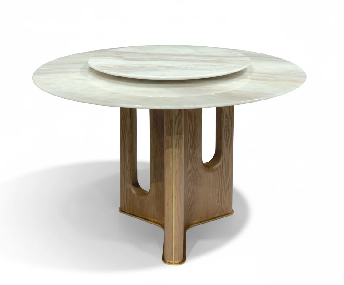 Chestnut Marble Round Dining Table