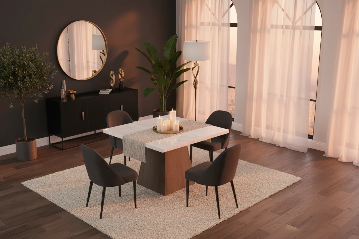 Grasten Counter Height Dining Table – Marble & Dark Walnut - Image 8