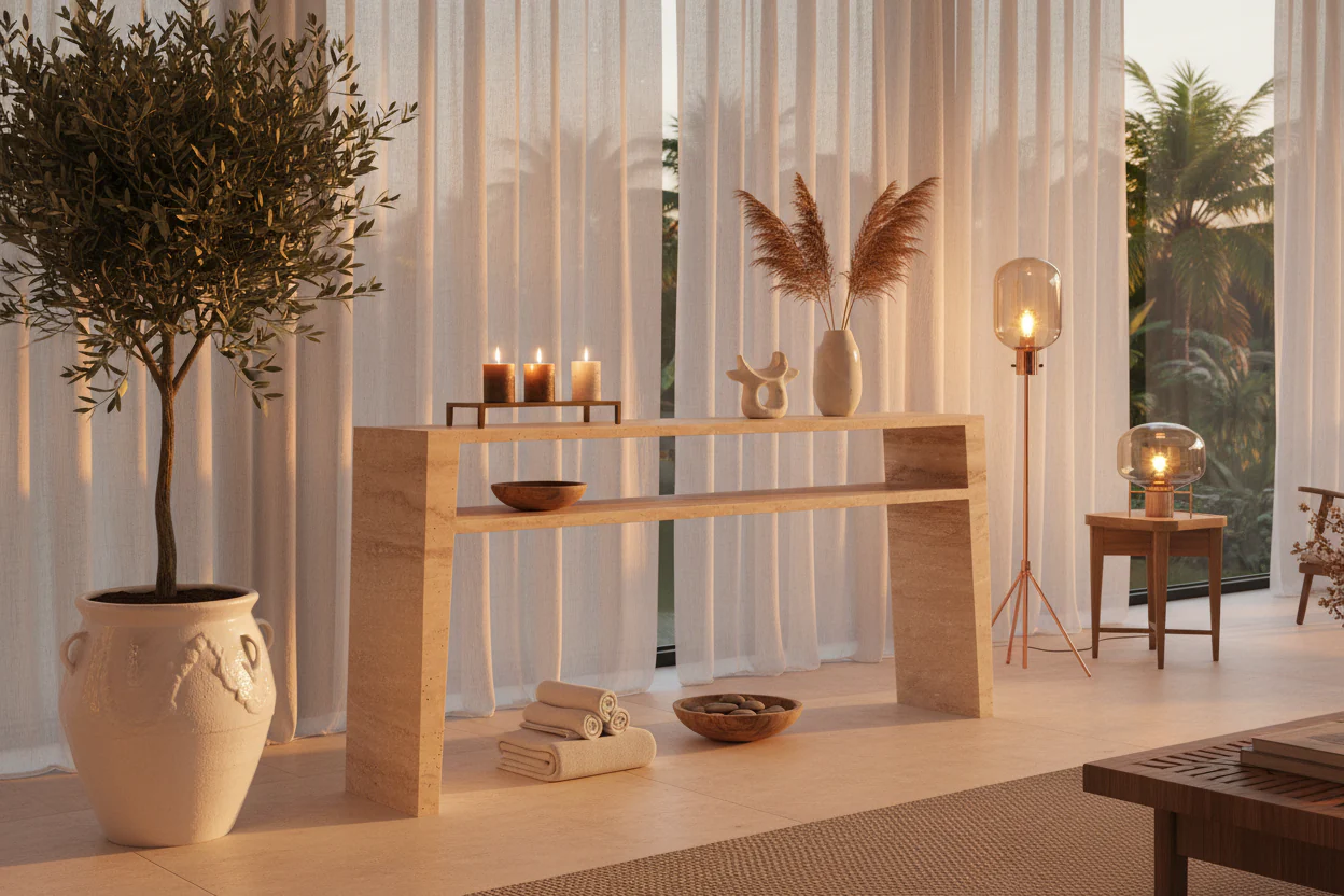 Gypsophila Travertine Large Rectangle Side Table - Image 3