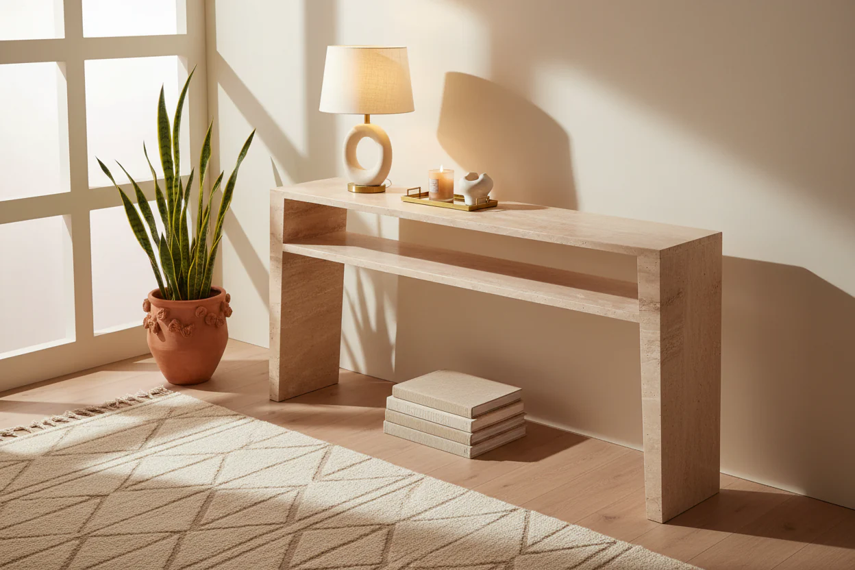 Gypsophila Travertine Large Rectangle Side Table - Image 6