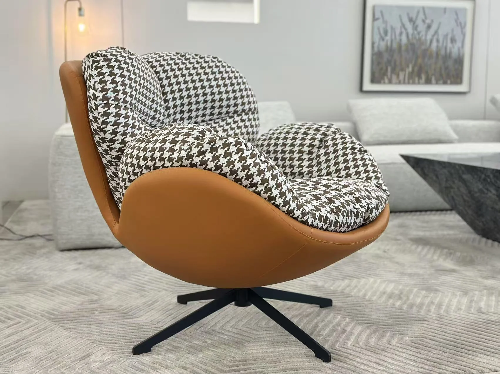 Houndstooth Haven Swivel Accent Chair - Image 5