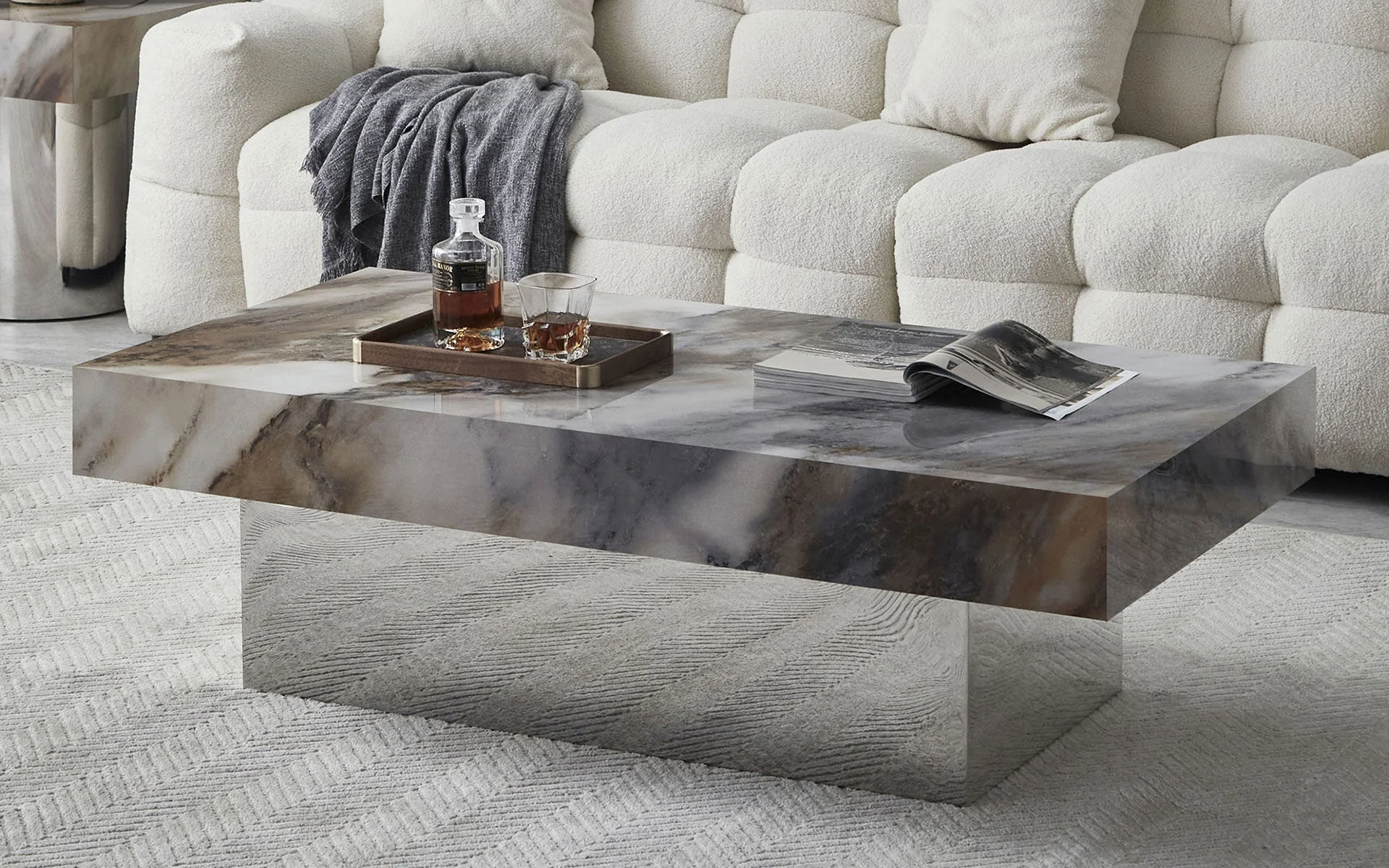 Ivory Sintered Stone Rectangle Coffee Table - Image 4