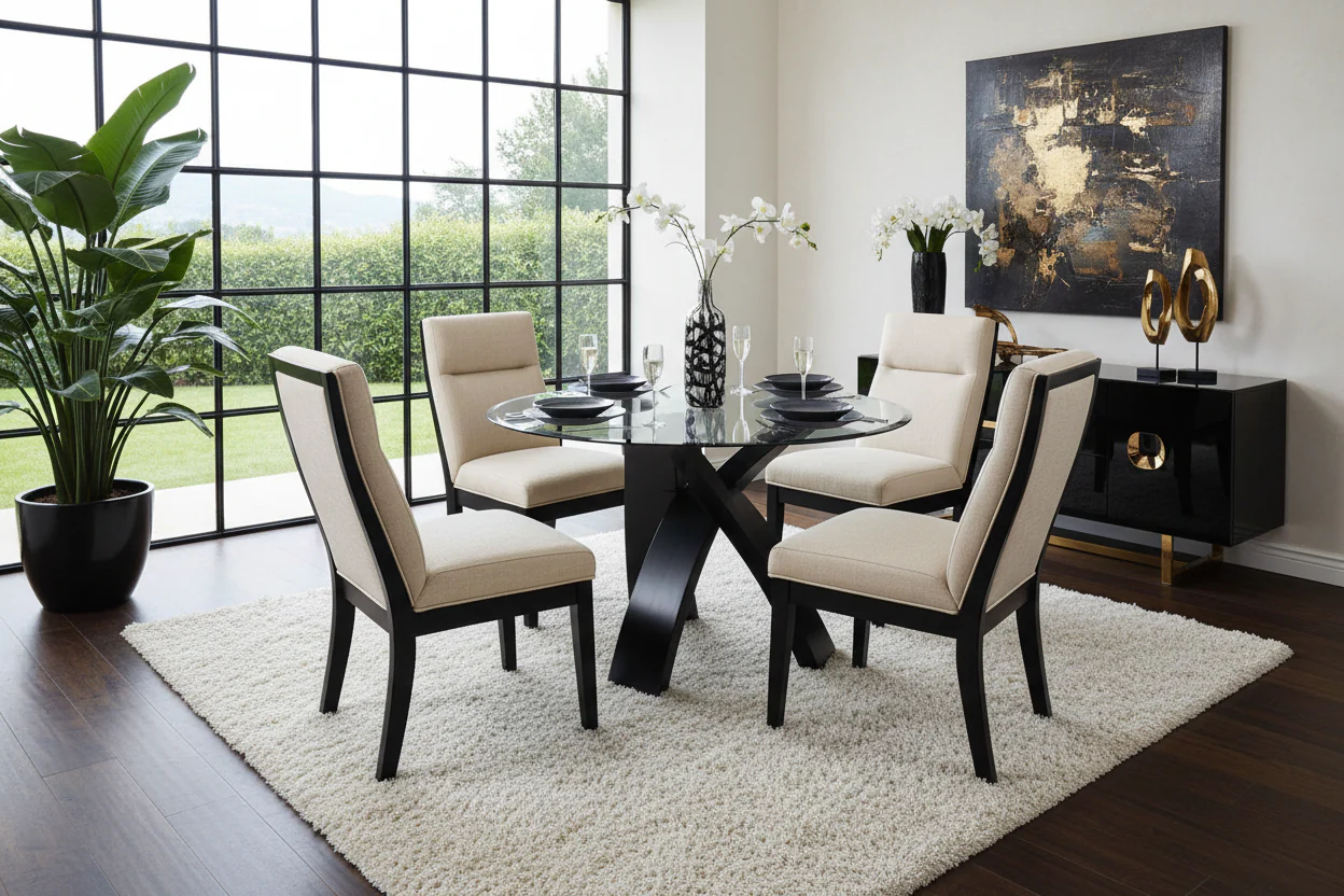 Jasmin Contemporary Glass Round Dining Table - Image 4