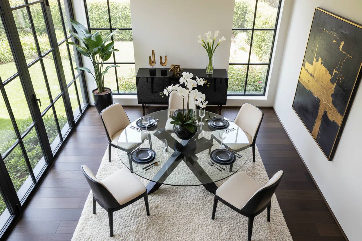 Jasmin Contemporary Glass Round Dining Table - Image 5
