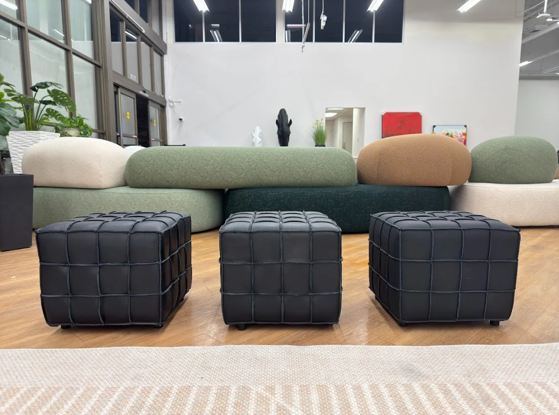 Leather Cube Ottoman Chair - Image 2