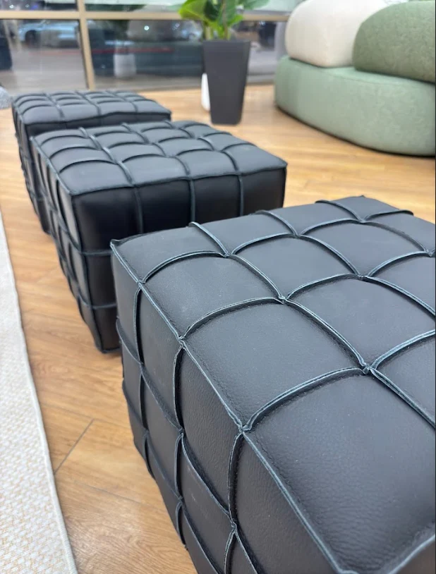 Leather Cube Ottoman Chair - Image 3