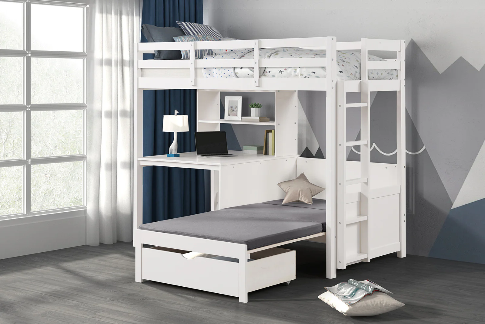 Mateo Twin Over Twin Loft Bunk Bed with Bookcase - Image 3