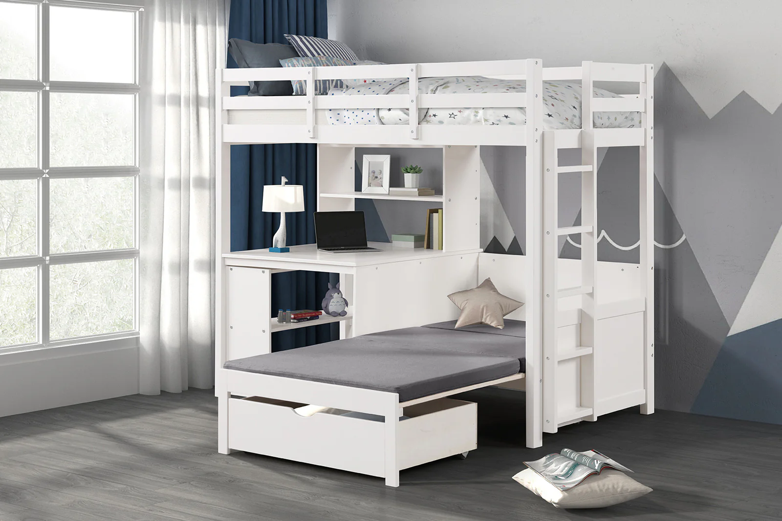 Mateo Twin Over Twin Loft Bunk Bed with Bookcase - Image 4