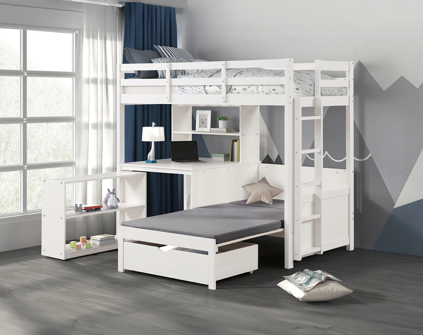 Mateo Twin Over Twin Loft Bunk Bed with Bookcase - Image 5