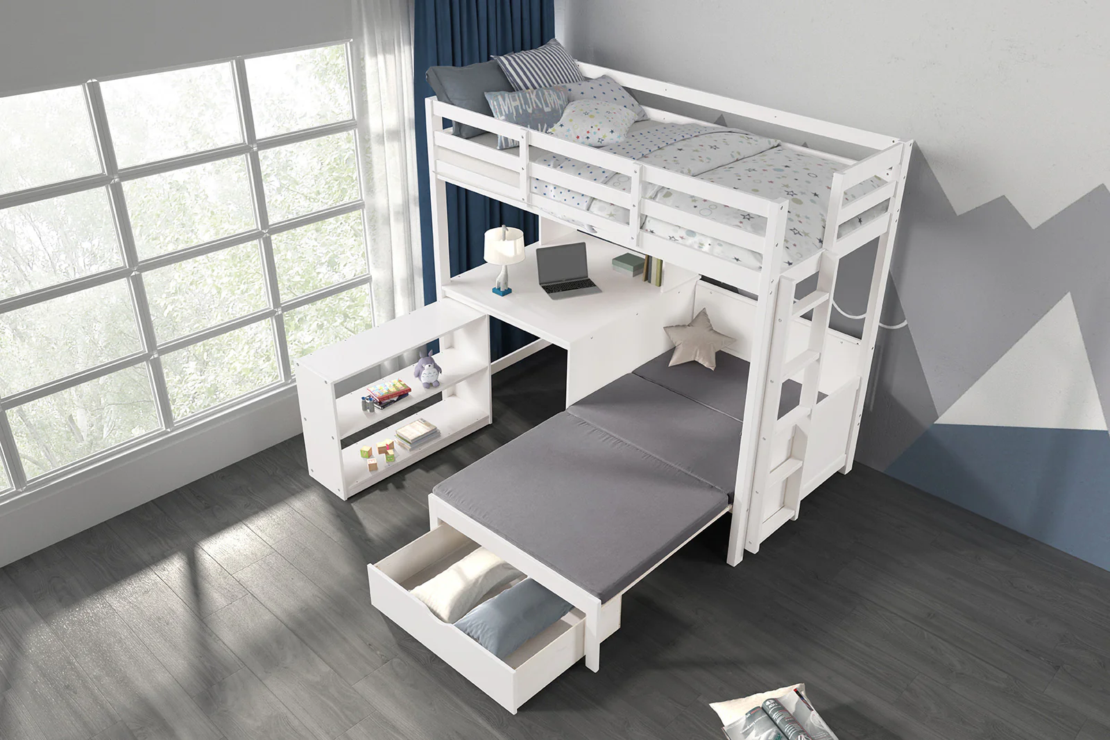 Mateo Twin Over Twin Loft Bunk Bed with Bookcase - Image 6