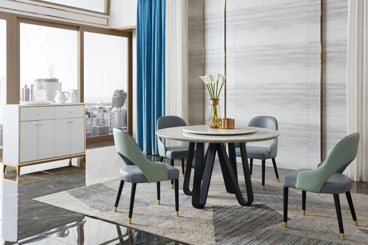Opulent Aura Marble Dining Set