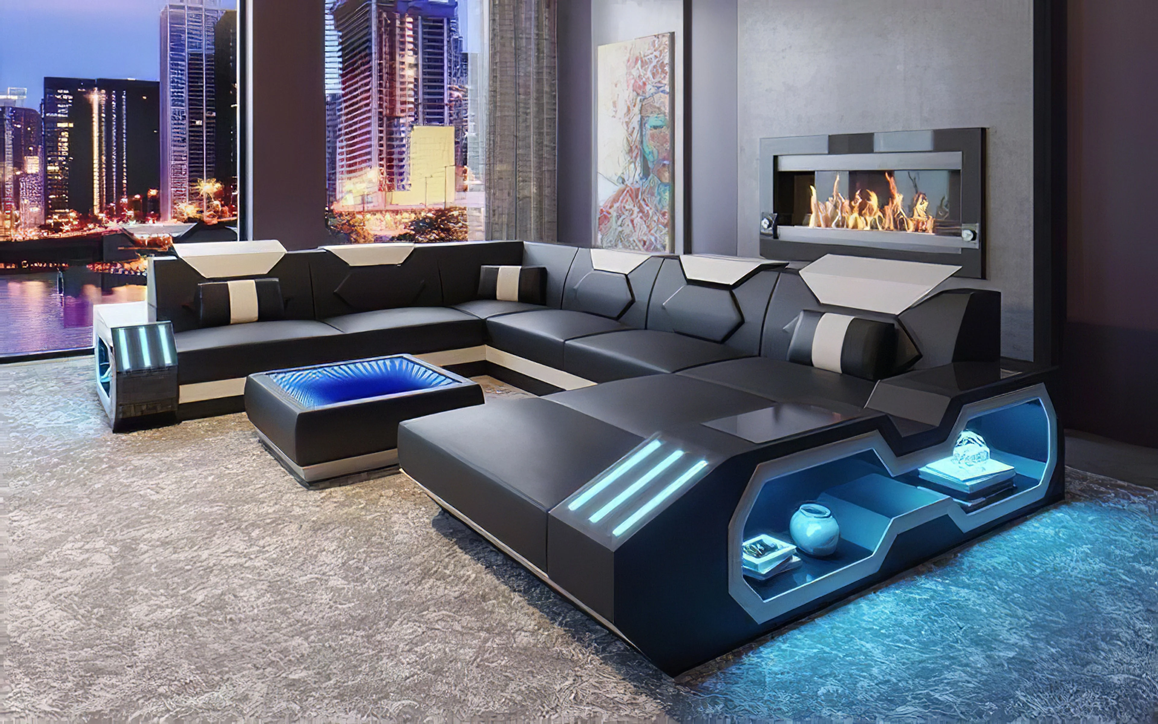 Shane Modern Leather Sectional with LED Light - Image 10