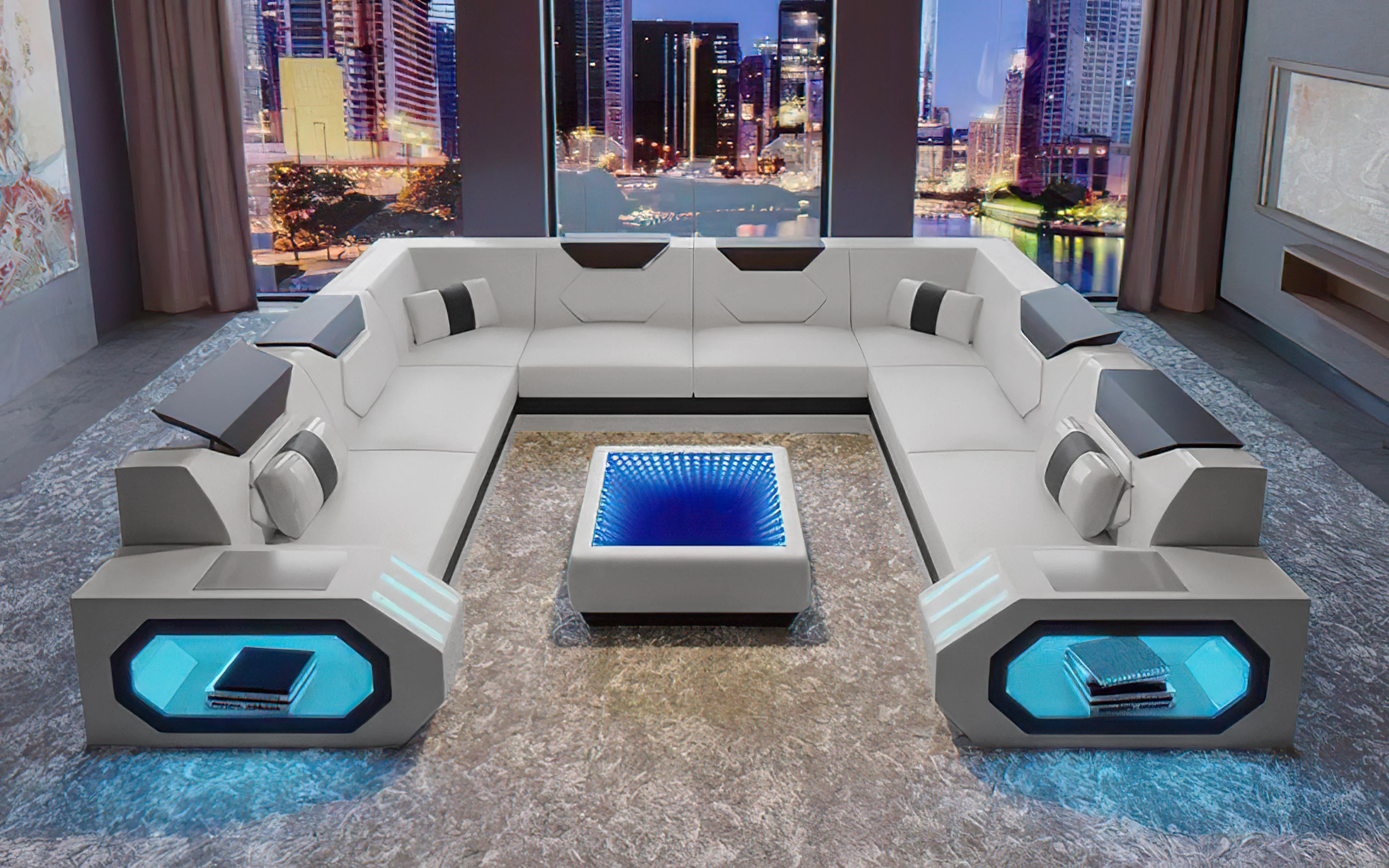 Shane Modern Leather Sectional with LED Light - Image 15