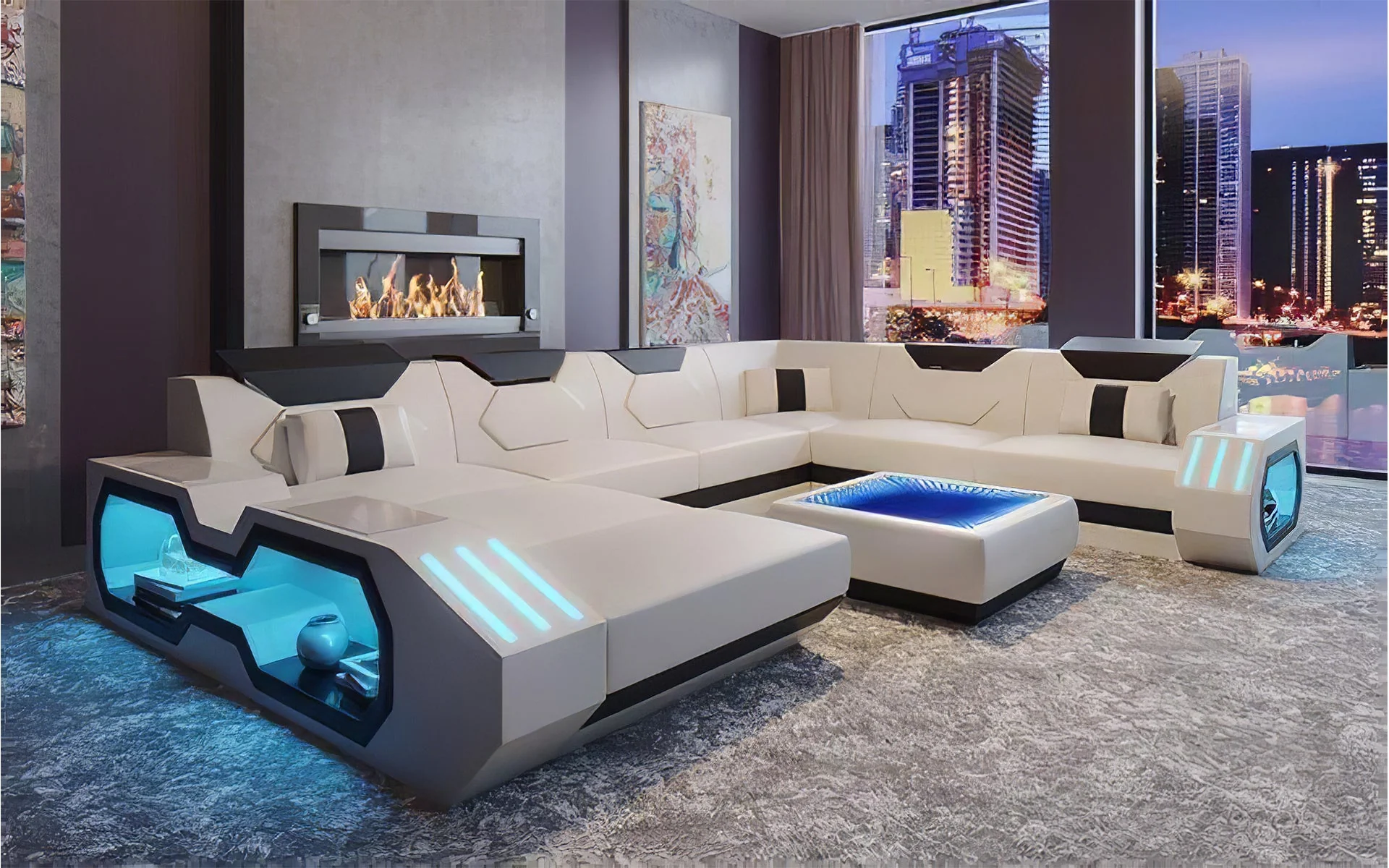 Shane Modern Leather Sectional with LED Light - Image 4