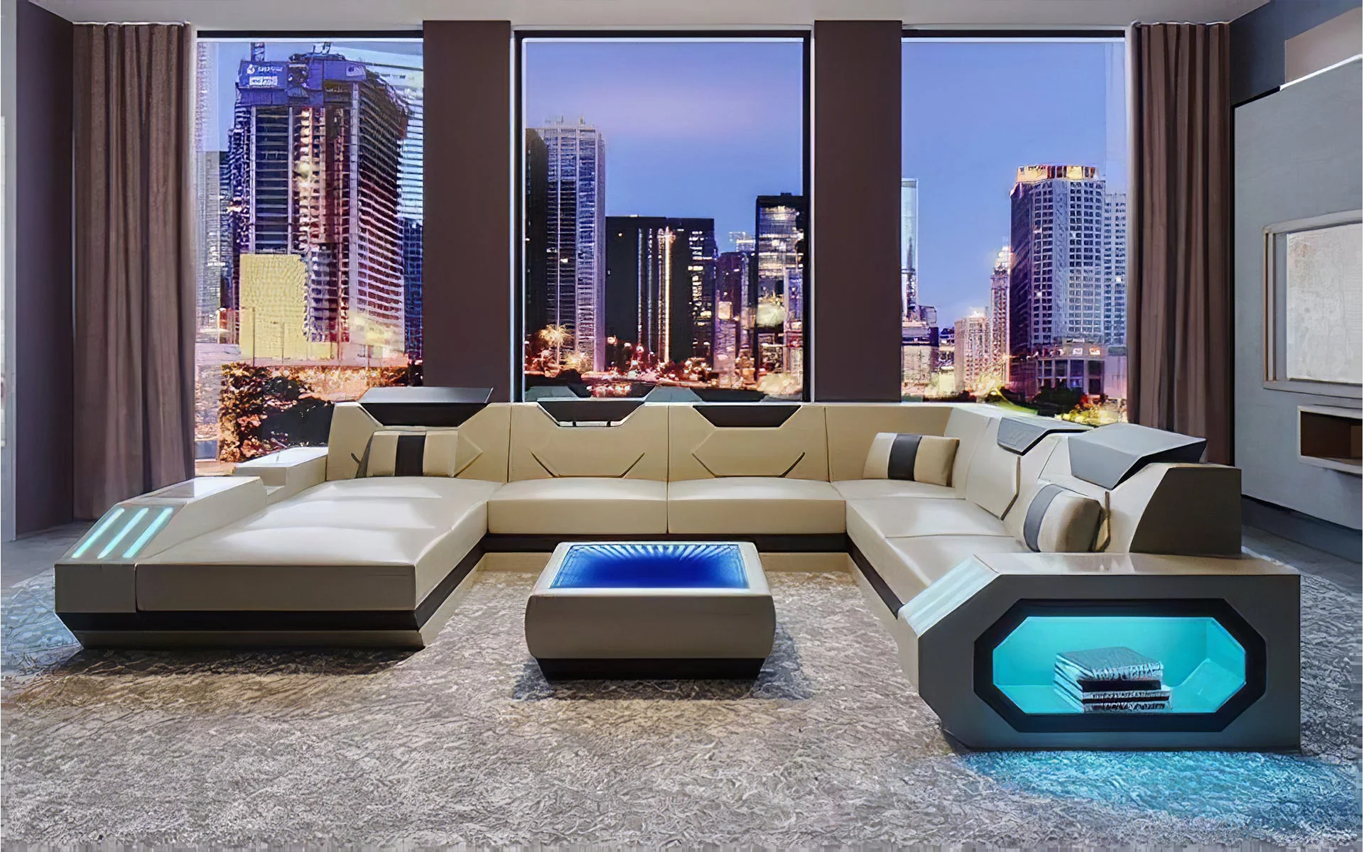 Shane Modern Leather Sectional with LED Light - Image 5
