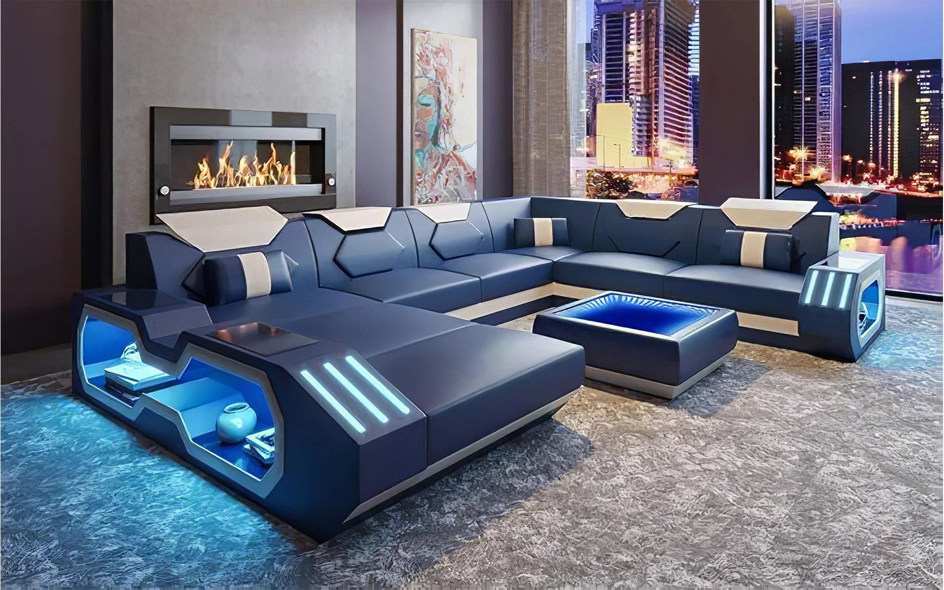 Shane Modern Leather Sectional with LED Light - Image 6