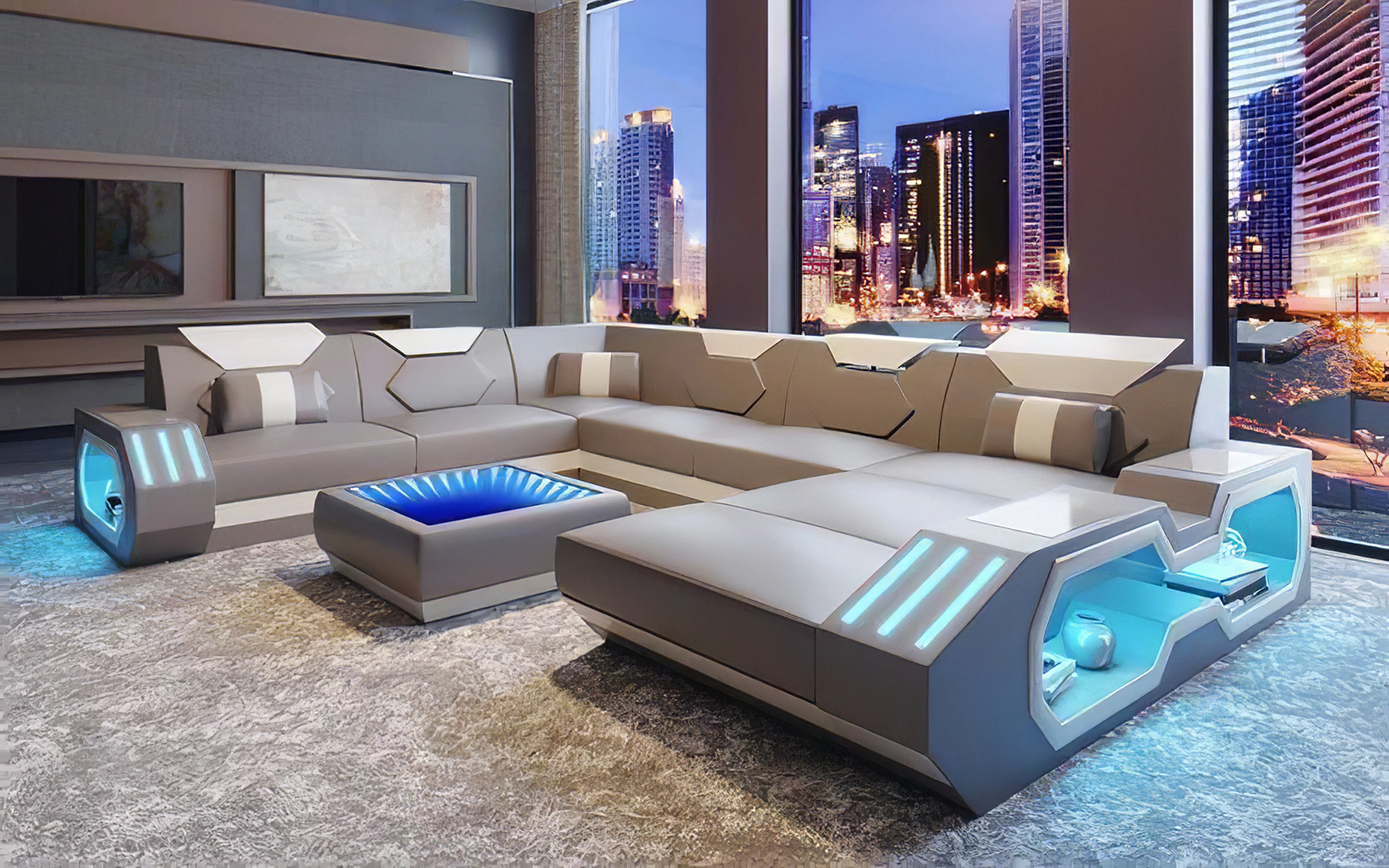 Shane Modern Leather Sectional with LED Light - Image 7