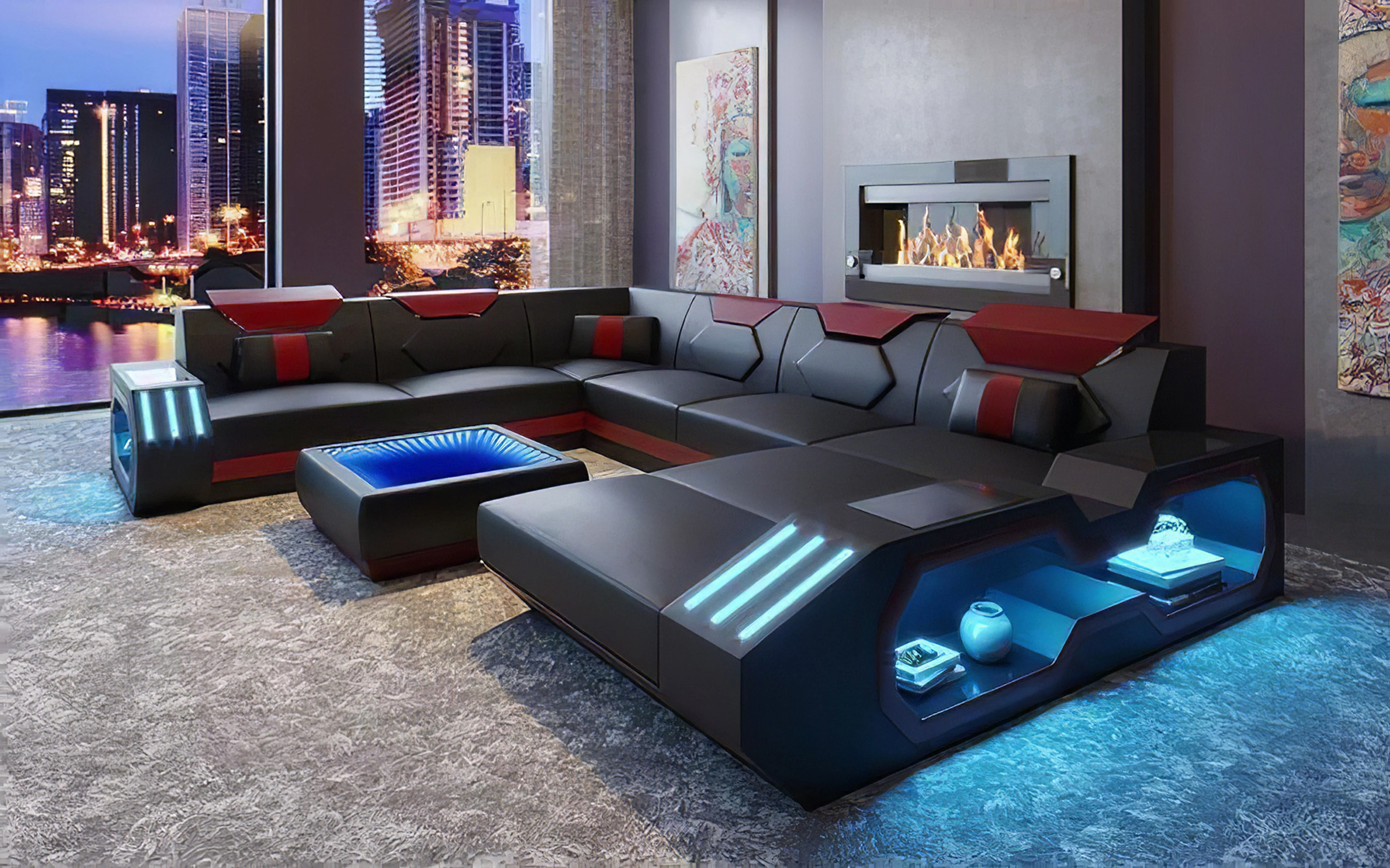 Shane Modern Leather Sectional with LED Light - Image 9