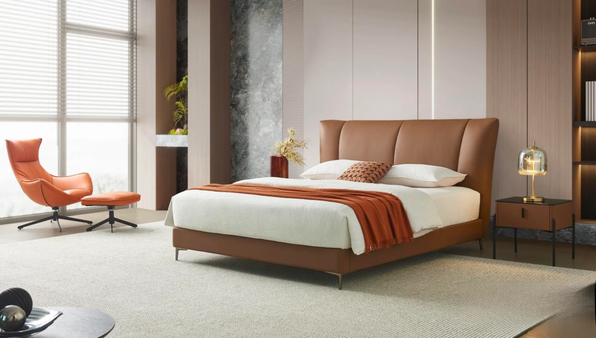 Solvan Leather Crown Bed - Image 2