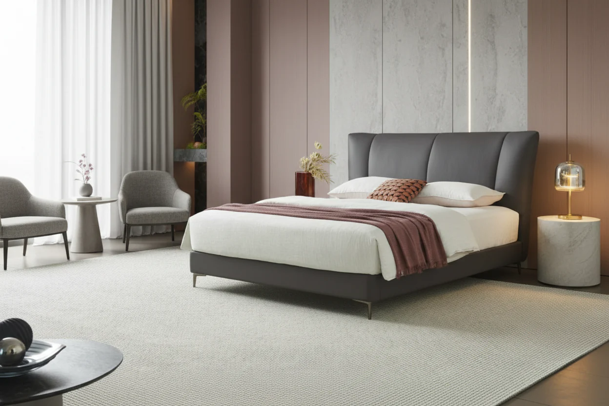 Solvan Leather Crown Bed - Image 4