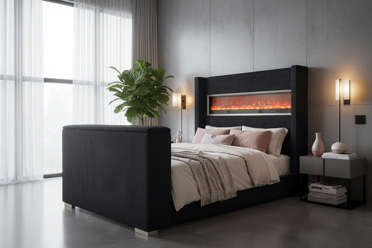 Sumter Contemporary Bed with Fireplace & TV Lift - Image 2