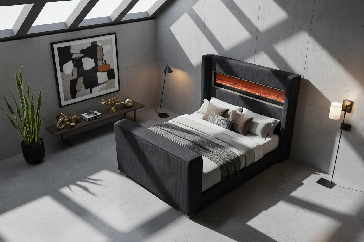 Sumter Contemporary Bed with Fireplace & TV Lift - Image 4