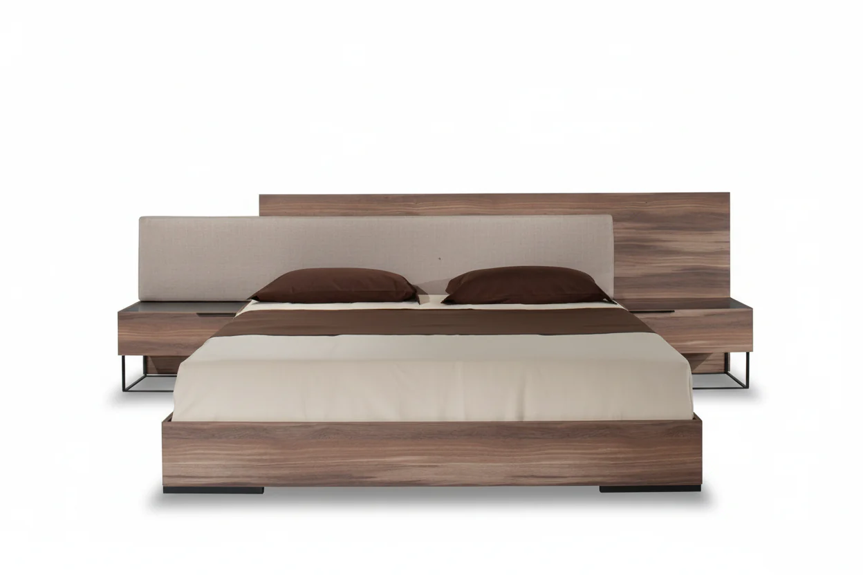 Sycamore Walnut & Fabric Bed