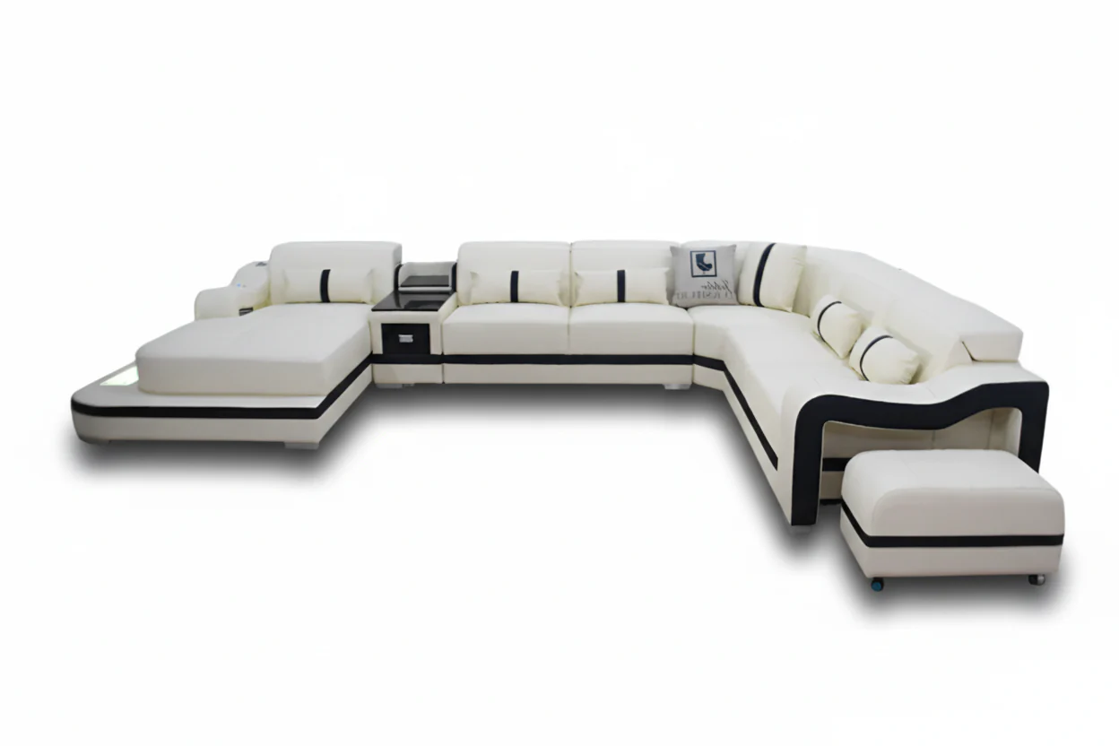 Sydney U-Shape Leather Sectional with LED Lights