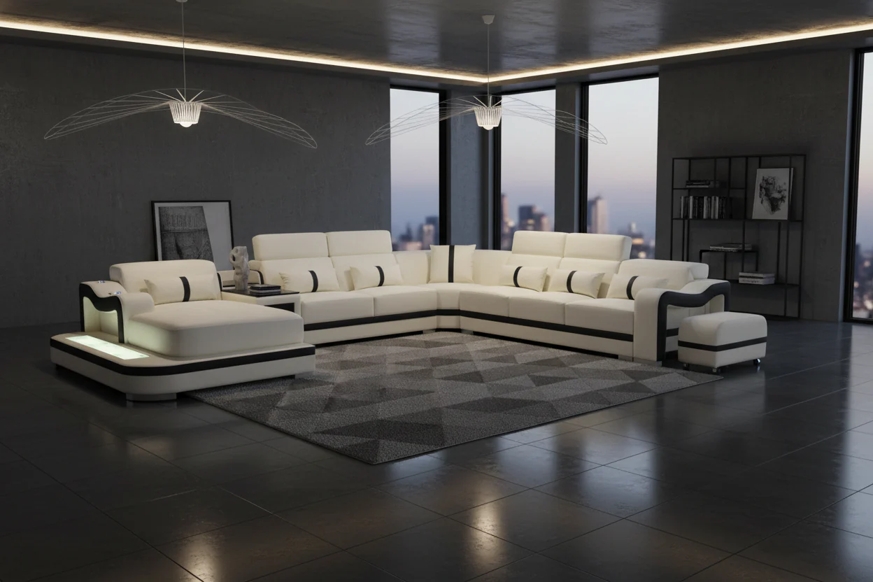 Sydney U-Shape Leather Sectional with LED Lights - Image 2