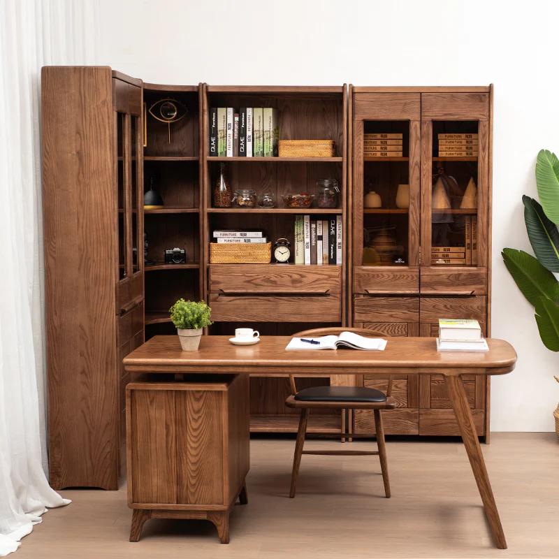 Wooden Corner Bookcase with Glass Cabinets - Image 3