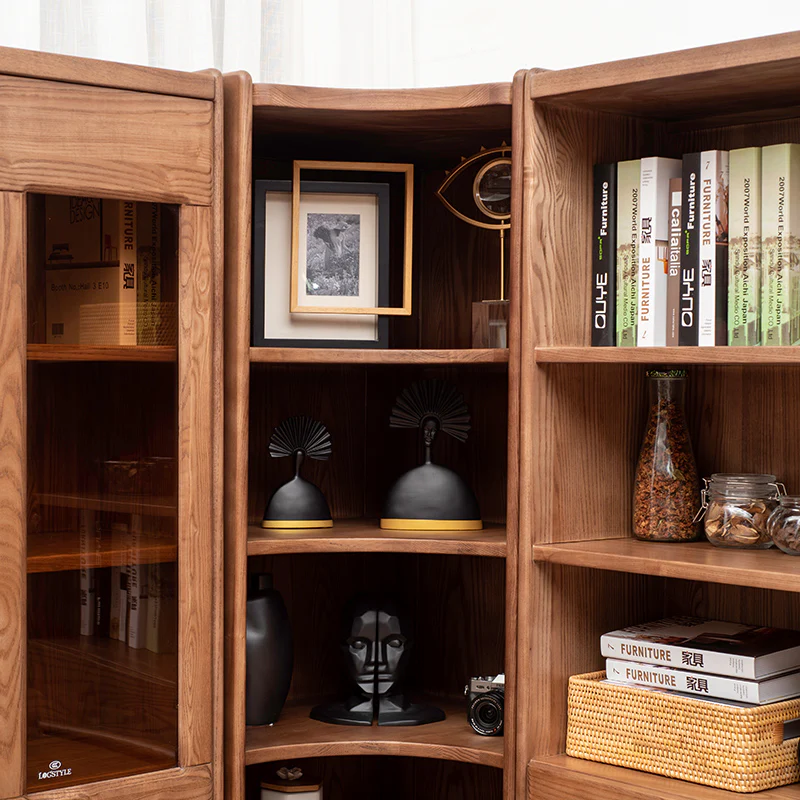 Wooden Corner Bookcase with Glass Cabinets - Image 4