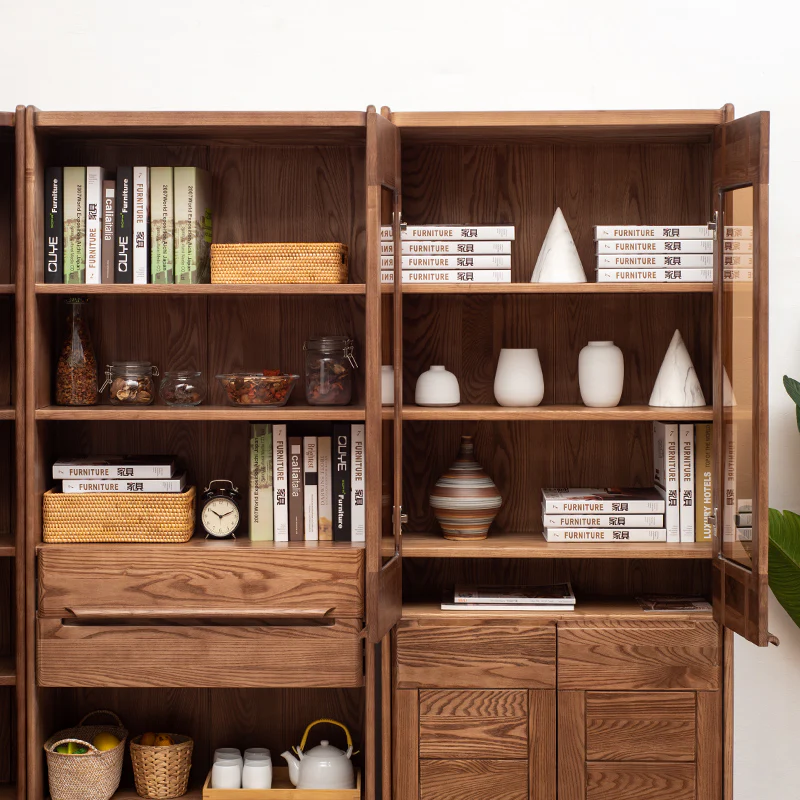 Wooden Corner Bookcase with Glass Cabinets - Image 6